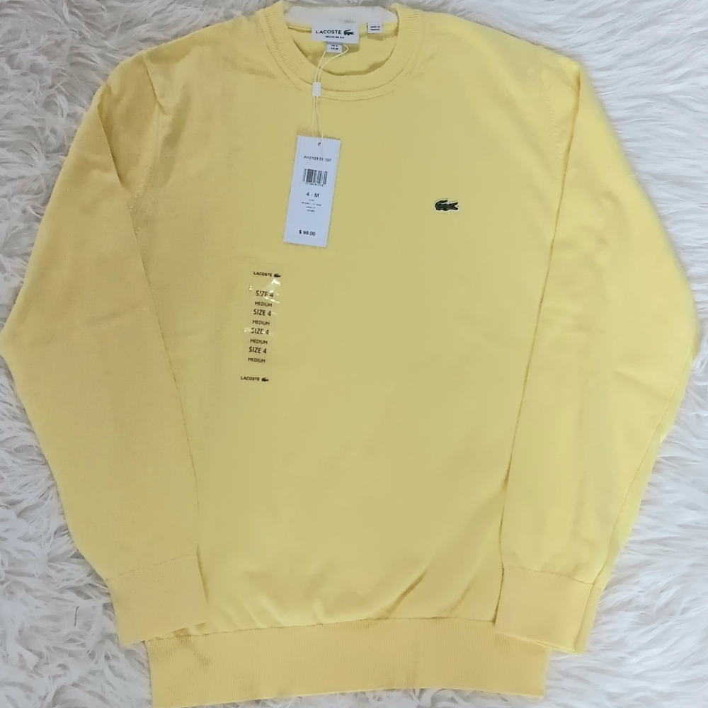 Lacoste Unisex Crewneck Regular Fit Sweater- Cotton-Yellow, Medium (4)-NWT $98